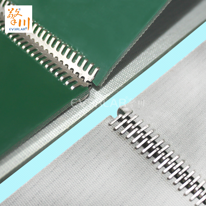 綠色PVC輸送帶加導條鋼扣防滑食品加工行業(yè)生產(chǎn)線皮帶定制