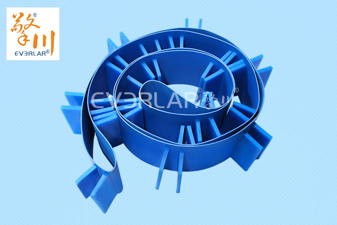 藍(lán)色PU輸送帶加擋板耐腐蝕食品級(jí)海鮮分揀機(jī)專配傳輸帶廠家定制